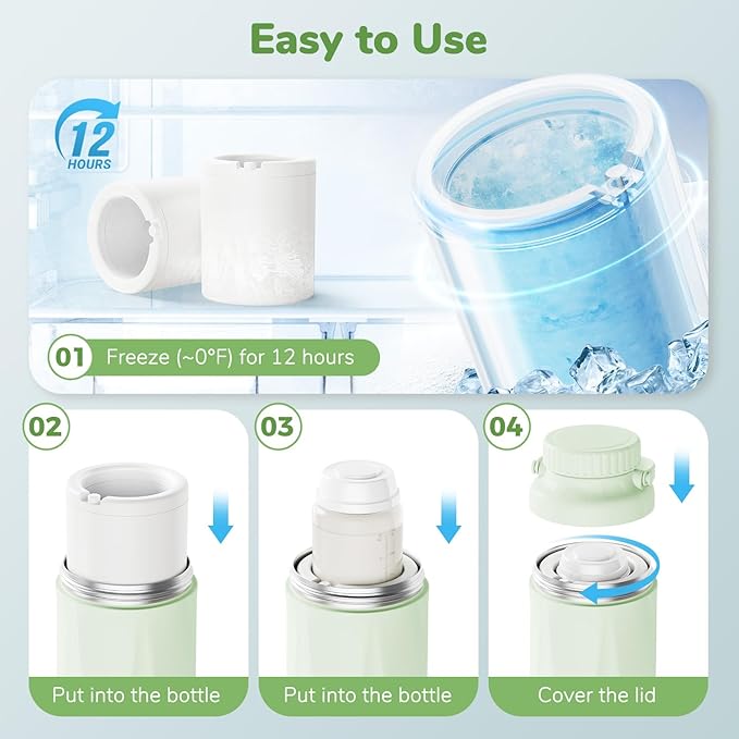22oz Portable Breast Milk Cooler Bottle-Milk Cooler for Outdoor Travel, Keeps Fresh Cooling for 24+ Hours,Breastfeeding Essentials with 2pcs Bottle for Breastmilk Storage (Mint-Green)