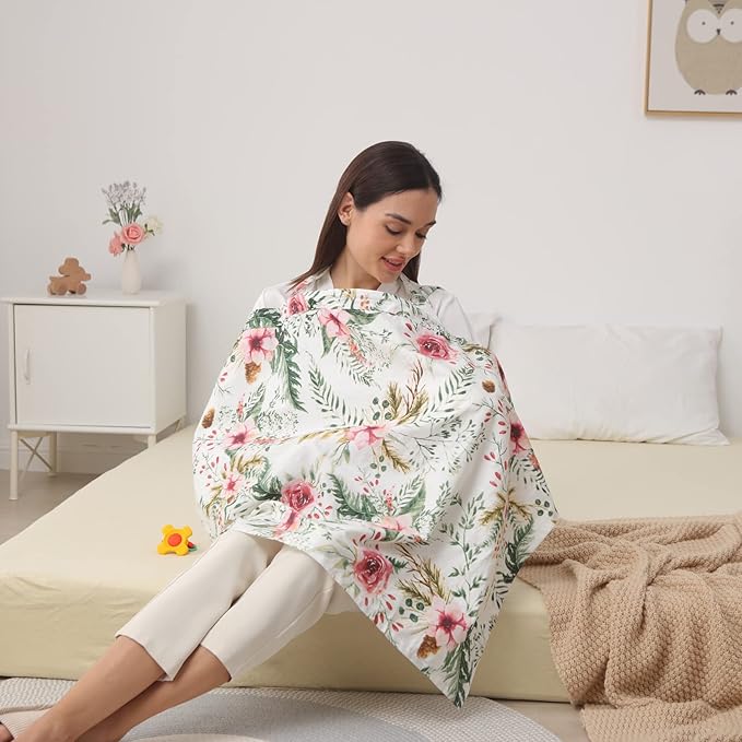 insular Nursing Cover for Breastfeeding, Infant Feeding Cover Breathable Cotton Privacy Breastfeeding Apron, Rose