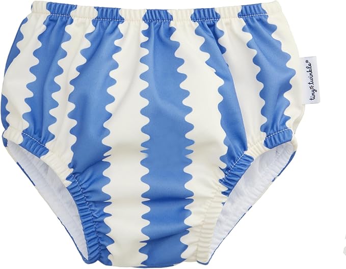 Tiny Twinkle Pull-Up Reusable Swim Diapers 2-Pack | Waterproof and UPF 50+ Sun Protection | Lightweight and Absorbent | Machine Washable(Sailboats,Zig Zag Stripe,6-12M)