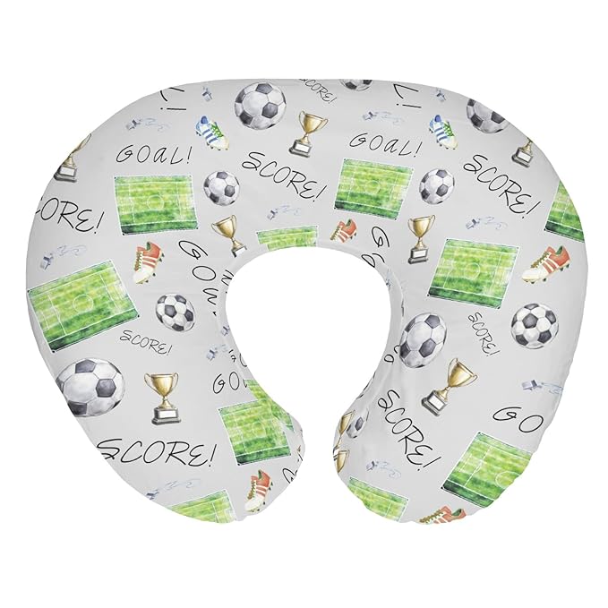 Watercolor Soccer Game Baby Nursing Pillow Covers for Boy Girl Fun Soccer Lovers Nursing Pillow Slipcovers for Breastfeeding Pillows Baby Sports Soft Stretchy Removable Covers for Newborn Infant Gray