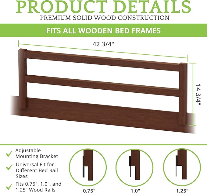 CC KITS Safety Guard Rail for Baby, Kids, and Children - Solid Wood Safety Bed Rail for Toddlers - Easy Installation - Premium Protection for Bunk, Twin, Full, Queen and King Size Beds - (Merlot)