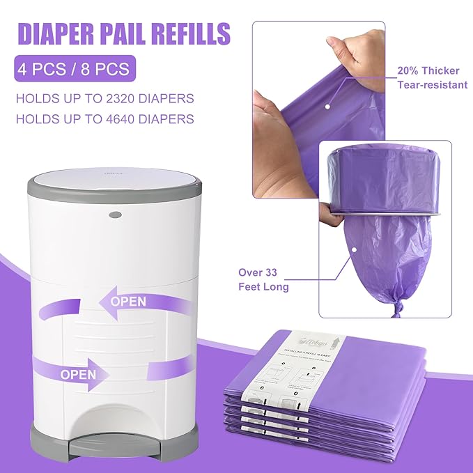USBOO Refills Compatible with Dekor Plus Diaper Pail,8 Pack Disposable Diaper Pail Refills, Easy to Replace and Dispose Diaper Trash Bags, Holds up to 4640 Diapers,Lavender Scent
