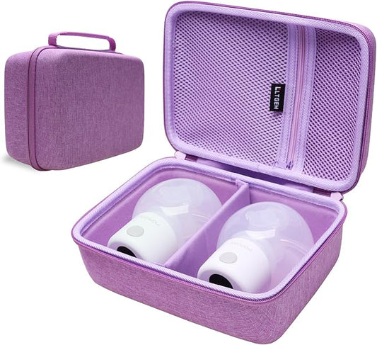 LTGEM Breast Pumps Carrying Bag Case Compatible with 2pcs Momcozy S12 Pro / S12Pro / S9 / M5 / All Momcozy Wearable Breast Pump Suitable, Breast Pump Small Storage Case(Purple)