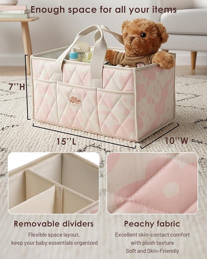 Tiny Marvels Diaper Caddy Organizer for New Parents, Water-Resistant Baby Diaper Caddy, Newborn Essentials Registry Search Must Haves, Structured Diaper Caddy Basket for Nursery, Car & Travel