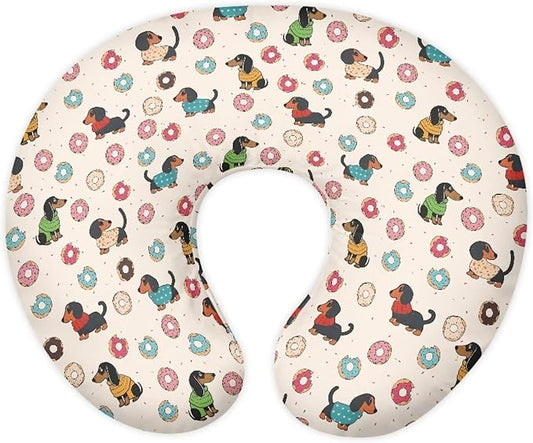 Cartoon Nursing Pillow Cover for Newborn Dachshund Print U-Shaped Nursing Slipcover Breastfeeding Pillow Case