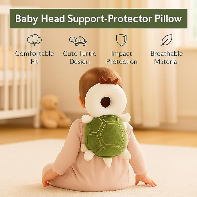 NAZO Baby Head Protector Backpack – Soft Infant Safety Pillow for Fall Protection – Cushions Toddler’s Head While Crawling and Walking – Baby Fall Back Support (Turtle)