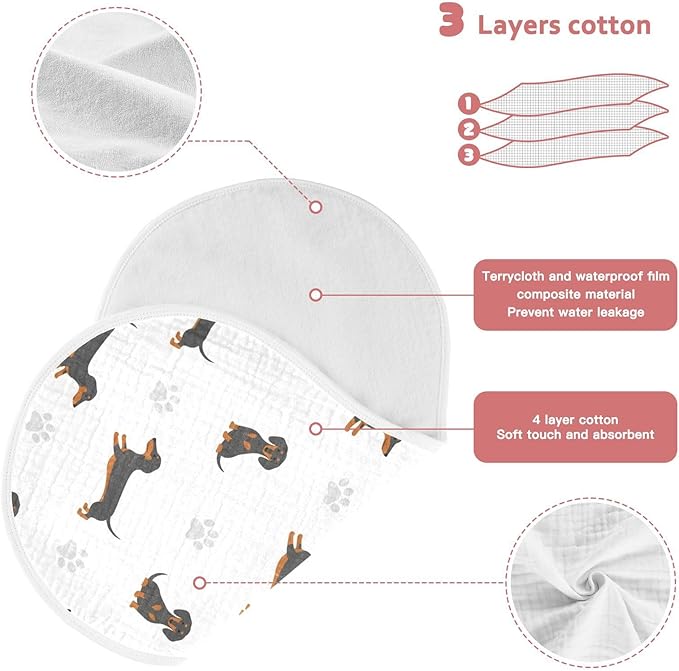 1 Pack Muslin Burp Cloths Dachshund Dogs White Cotton Baby Burp Cloths Ultra Absorbent Burping Cloth Soft Spit Up Rags for Newborn Babies 22x11 Inch