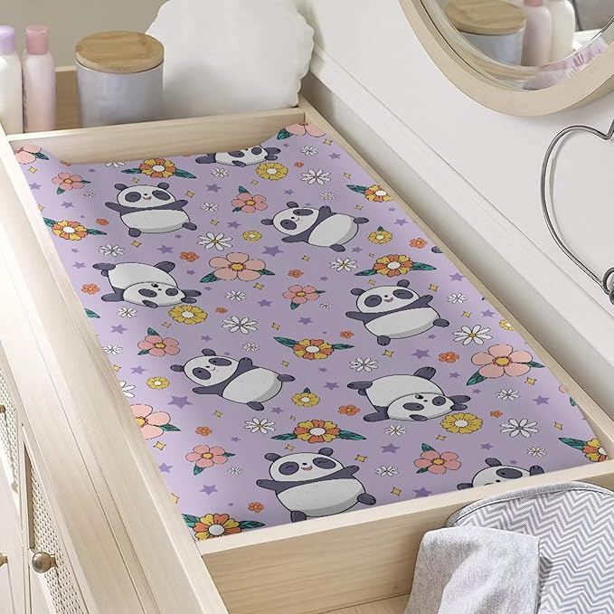 Panda Floral Changing Pad Covers Changing Table Cover for Baby Boys and Girls Soft Breathable Changing Pad Sheets Cover Soft Breathable Purple