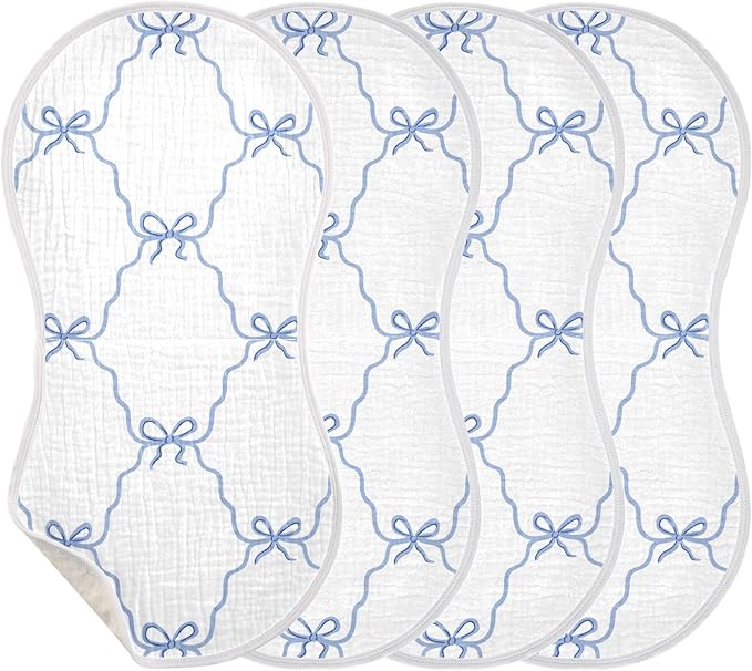 vvfelixl Baby Burp Cloths Blue Ribbon Bow Baby Newborn Cotton Burping Cloths Set Baby Washcloths 4 Pack