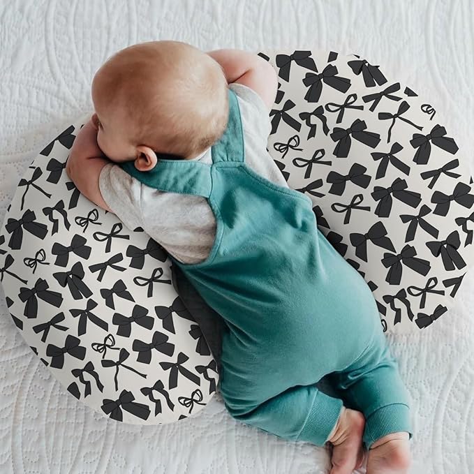 Black Bows Baby Nursing Pillow Covers for Girl Boy Valentine Bows Nursery Feeding Pillowcase for Breastfeeding Pillows Spring Black Ribbons Soft Stretchy Removable Slipcovers for Newborn Infant