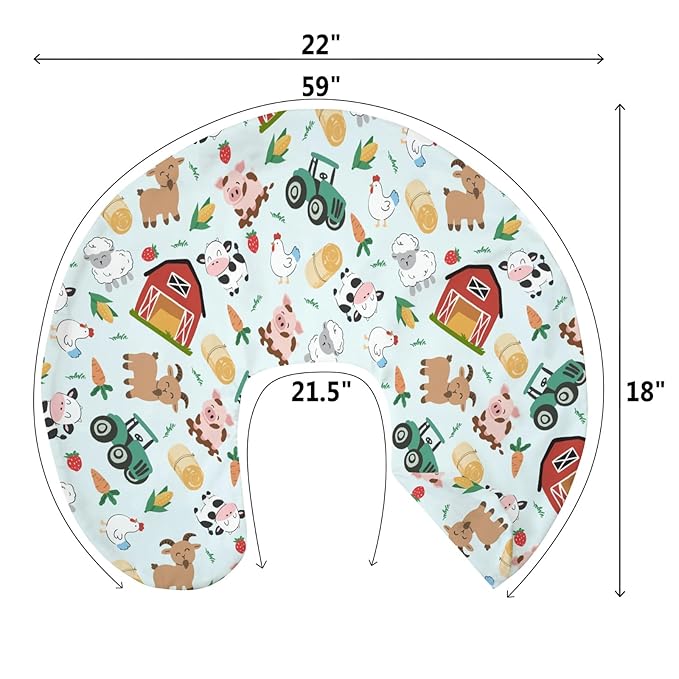 Colorful Farm Animals Baby Nursing Pillow Covers for Boy Girl Pig Cow Goat Chick Barn Tractor Nursery Feeding Pillowcase for Breastfeeding Pillows Farm Life Soft Stretchy Slipcovers for Newborn Infant