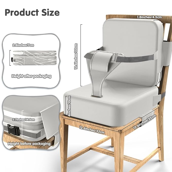 Toddler Booster Seat for Dining Table,Booster Seat for Kitchen Chair with Extended Straps,2PCS Portable with Safety Buckles,Suitable for Kids Aged 3-12 in Restaurants(Silver Gray)
