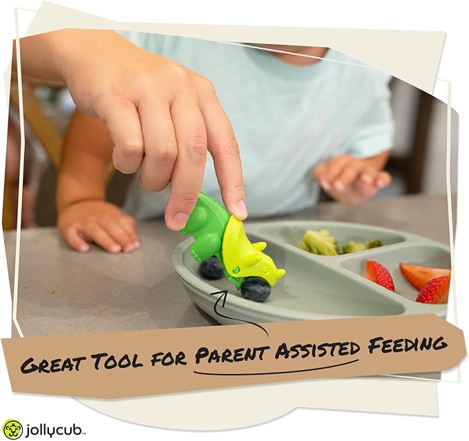 Jollycub® Interactive Toddler Utensils, Dino Chomperware™, Kids Silverware Set, BPA Free, Made in USA (Purple Fruits)