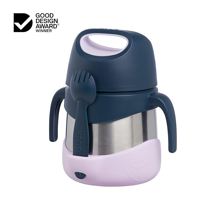 b.box Insulated Food Jar with Spork for Toddlers | Easy Open Container | Stainless Steel, 5hrs+ of Perfect Temperatures | Dishwasher Safe, BPA Free (Lilac Pop, 11 oz)