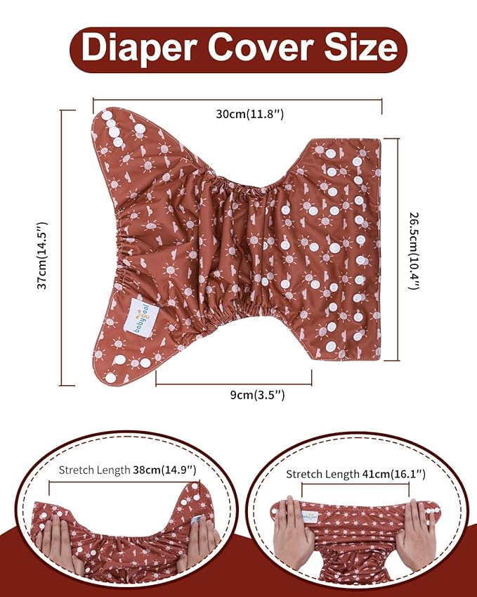 babygoal Cloth Diaper Covers 6 Pack with Wet Bag for Fitted Diapers and Prefolds with Double Gussets, Adjustable and Reusable for Baby Boys and Girls
