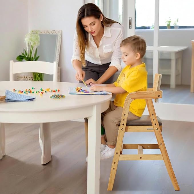 Solid Wood High Chair for Babies&Toddlers, Adjustable Baby Highchair with Steps for Dining, Teens Study Chair, Natural