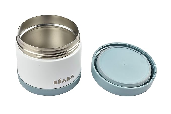 Beaba Stainless Steel Insulated Food Jar 16 oz, Kids Thermos, Lunch Containers, Leakproof, Wide Opening, Suitable for Hot and Cold Foods (Cloud)