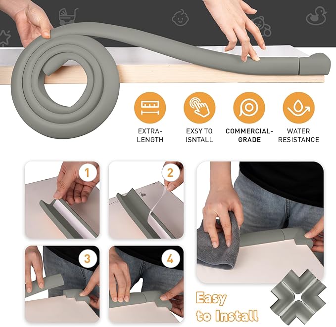 Thick Corner Edge Protector for Baby Proofing, 6.56Ft Furniture Edge Bumper with 10 L-Shaped & Soft Foam Corner Guards,Adhesive Baby proofing Bumper for Table, Small Toddler Bed (Gray)