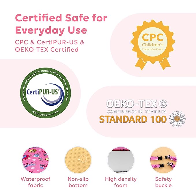 Toddler Booster Seat for Dining Table & Kitchen Chairs - Premium Foam with Non-Slip Bottom & Double Adjustable Straps, Safety Certified, Portable Travel &Easy to Clean (Pink-Princess)
