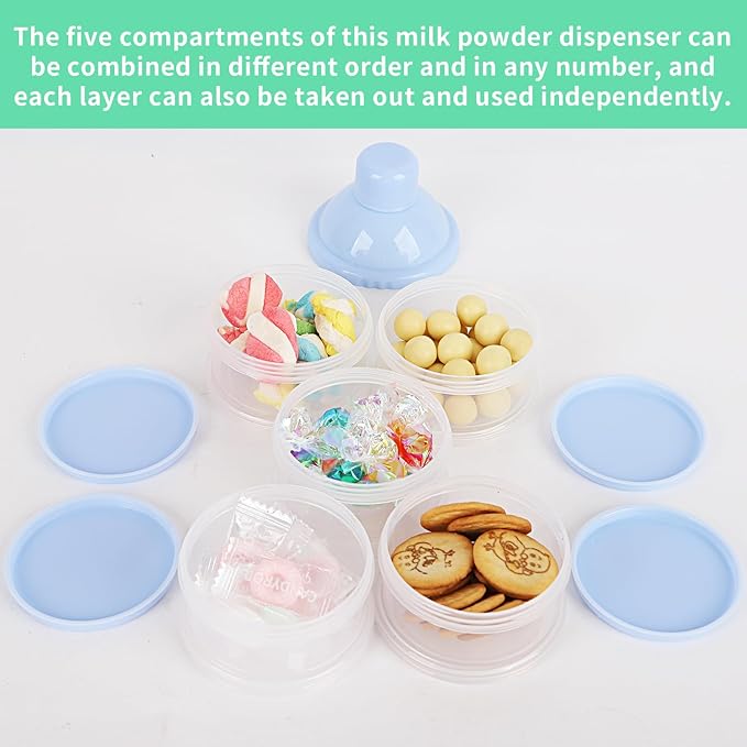 2 PCS 5 Layers Baby Milk Powder Dispenser, Portable Formula Dispenser, Travel Milk Powder Container, Snack Storage Box (Blue + Green)