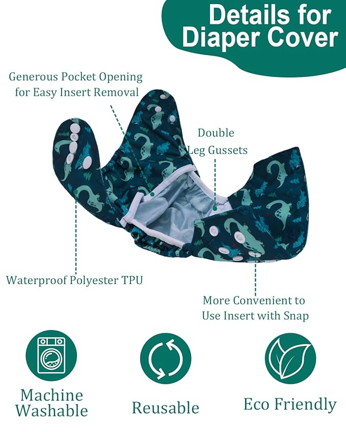 babygoal Cloth Diaper Covers 6 Pack with Wet Bag for Fitted Diapers and Prefolds with Double Gussets, Adjustable and Reusable for Baby Boys