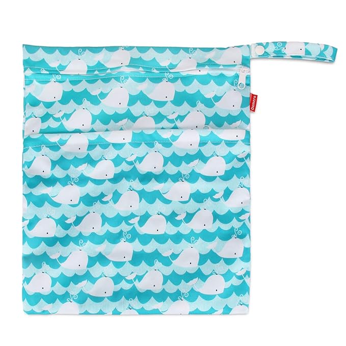 Damero Cloth Diaper Wet Dry Bag with Handle for Swimsuit, Pumping Parts, Wet Clothes and More, Ideal for Travel, Exercise, Daycare, Swimming, Reusable and Water-Resistant (Medium,Cute Whale)