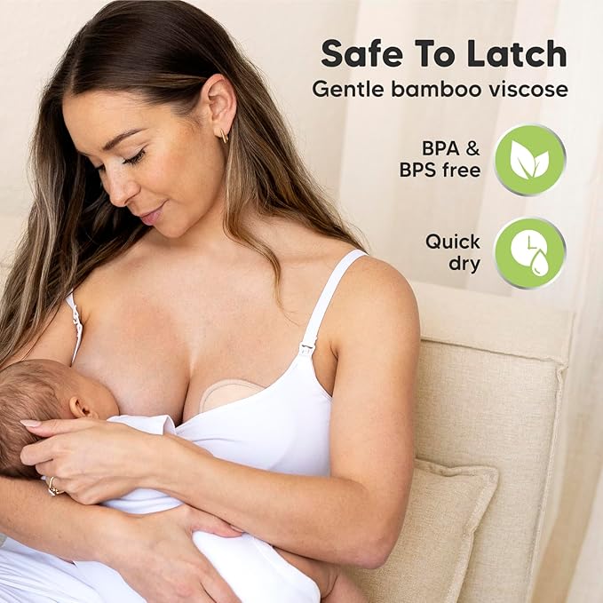Organic Nursing Pads - 14 Washable Breast Pads for Breastfeeding, Wash Bag, Reusable Nipple Covers for Breastfeeding Essentials, Soft & Absorbent (Bare Beige, L 4.8")
