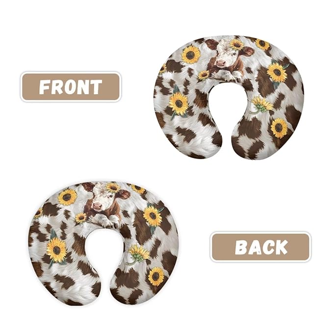 Jeiento Baby Nursing Pillow Cover Neutral Brown Cow Sunflower Newborn U-Shaped Breastfeeding Pillowcase Cushion Cover Snug Positioner Case Fits Naked Nursing Pillow for Newborn