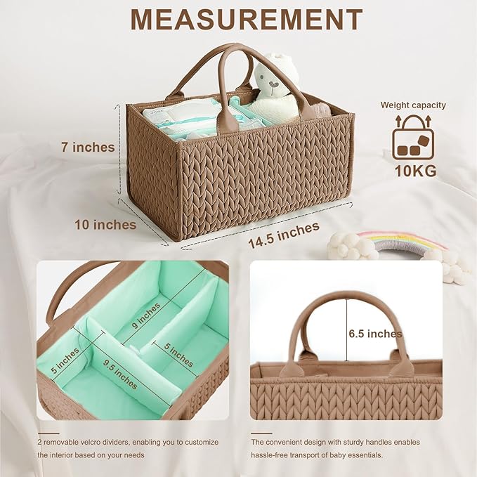 MOMINSIDE Diaper Caddy Organizer, Baby Basket Nursery Storage, Portable Changing Table Car caddy organizer for Girl Boy, Baby Registry Baby Shower Gifts, Newborn Essentials(Brown), FA231103-2N