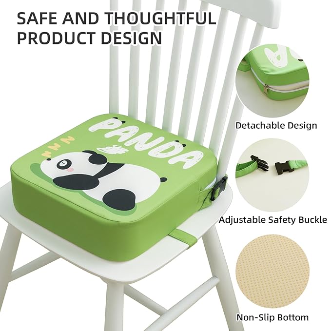 Eiury Toddler Booster Seat for Dining Table, Portable Kids Booster Seat with Safety Buckles Portable Increasing Booster Cushion with Non-Slip Bottom (Green Panda)
