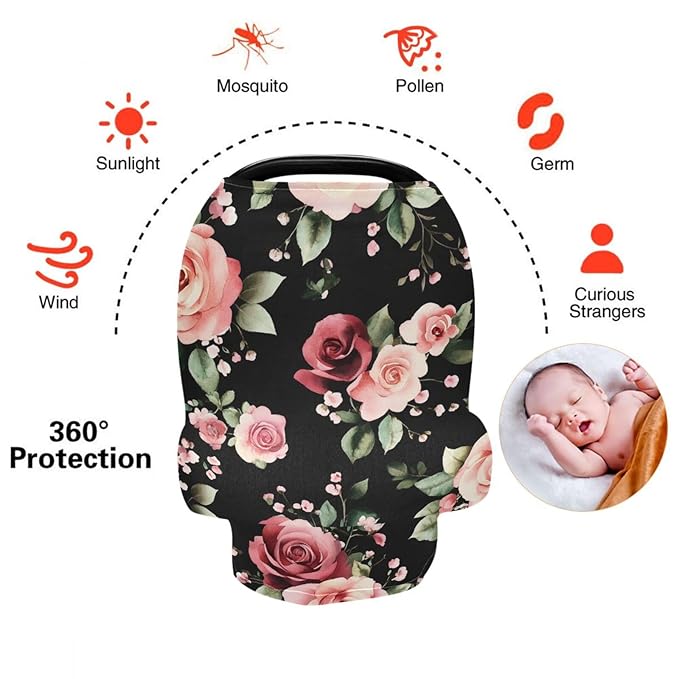 Nursing Cover Watercolor Flower Breastfeeding Soft Carseat Canopy Multi Use for Baby Car Seat Covers Canopy Shopping Cart Cover Scarf Light Blanket Stroller Cover