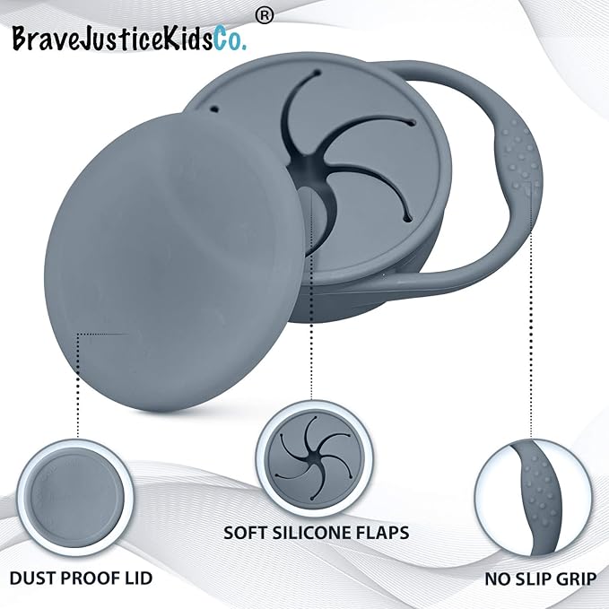 BraveJusticeKidsCo | Snack Attack Snack Cup | Collapsible Silicone Snack Container | Toddler and Baby (Stormy)