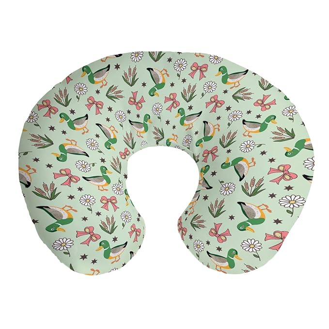 Cute Mallard Ducks Bows Reeds Nursing Pillow Covers Green Ducks Daisy Flowers Nursing Covers for Breastfeeding Hunting Season Pillow Slipcover for Baby Girls Boys Newborn