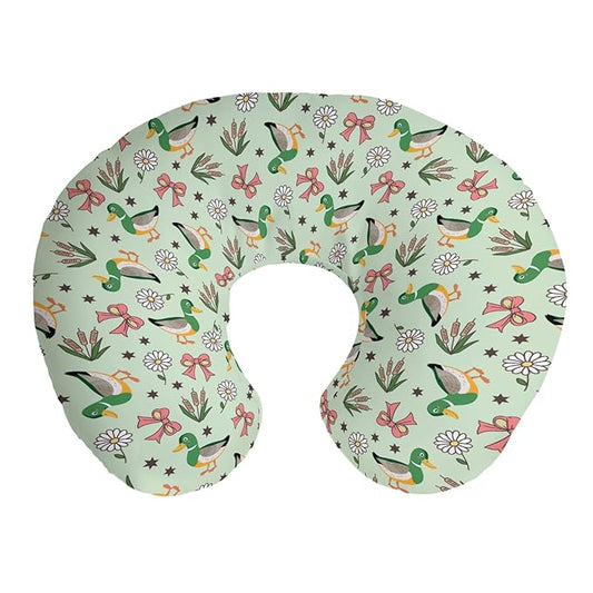 Cute Mallard Ducks Bows Reeds Nursing Pillow Covers Green Ducks Daisy Flowers Nursing Covers for Breastfeeding Hunting Season Pillow Slipcover for Baby Girls Boys Newborn