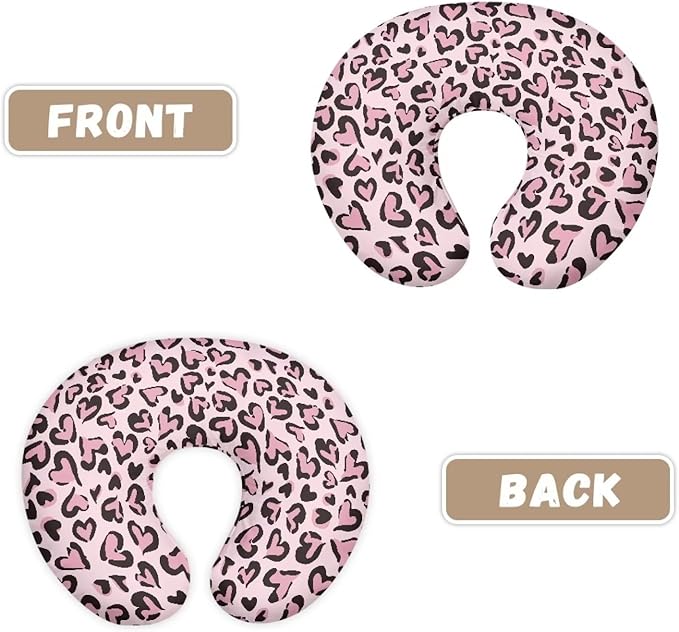 Pink Heart Leopard Feeding Pillow Cover Breastfeeding Pillow Covers for Breastfeeding Mom Soft Nursing Pillow Case Skin-Friendly U-Shaped Hidden Zipper Design