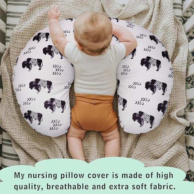 TANOFAR Nursing Pillow Cover, Cow Breastfeeding Pillow Slipcover for Baby Boys & Girls, Animal Nursing Pillow Case for Newborn, Soft Fabric Fits Snug On Infant, Washable & Breathable, Buffalo