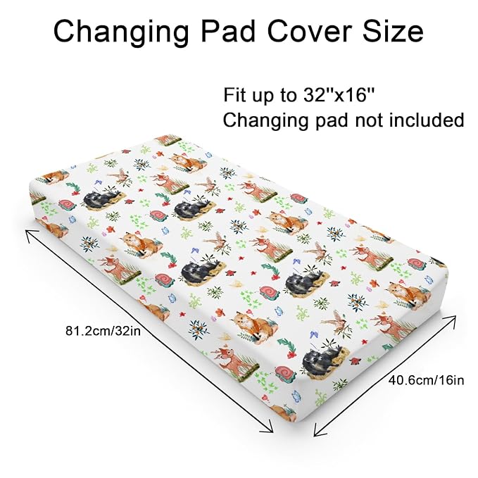 Spring Animals Floral Baby Changing Pad Covers Cute Raccoon Deer Bird Butterflies Change Table Cover for Boys Girls Soft Stretch Fitted Diaper Changing Mat Sheets 32''x16''
