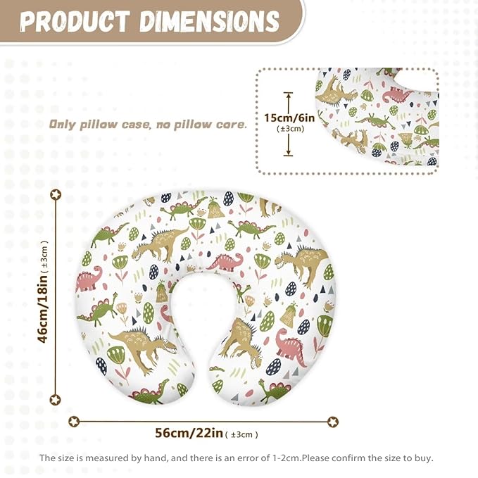 Dinosaur Baby Nursing Pillow Cover Breastfeeding Pillow Cover Boys Girl Dinosaur Nursing Pillow Case for Newborn, Soft Fabric Fits Snug On Infant