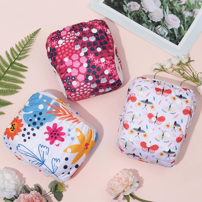 ALVABABY Cloth Swim Diaper 3pcs Baby/Toddler/Infant Snap Reusable Adjustable Swimming Diaper Baby Boy and Girl 3SWY32 Small (Pack of 3)