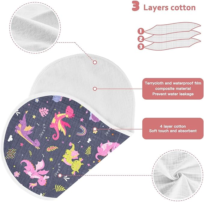 Muslin Burp Cloths for Baby Boys and Girls - 2-Pack Ultra Absorbent Cute Dragon Muslin Washcloths, Newborn Towel, Milk Spit Up Rags, Burp Cloth Bibs for Unisex, 22 x 11 Inch