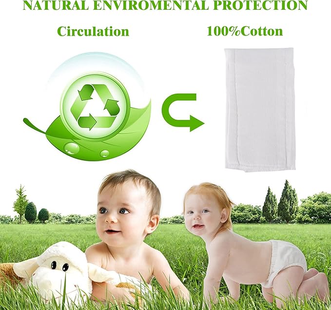 Prefold Cloth Diapers - Premium Cotton, Fasoar 3 Ply Environmental Friendly Baby Washable Diaper Covers for Babies to Toddlers Multi-Use (10-35 lbs) 12 Count