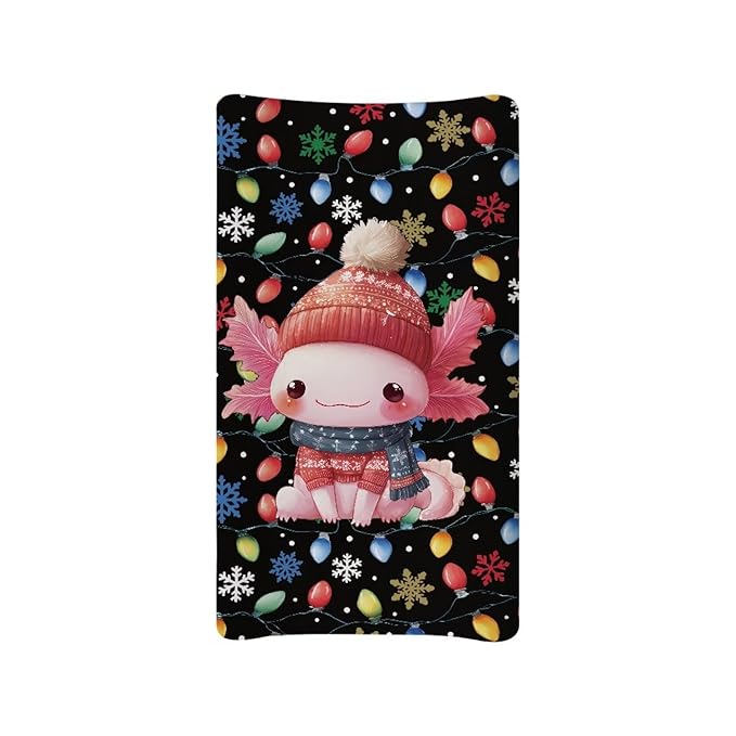 Christmas Changing Pad Cover for Baby Boys Girls, Axolotl Diaper Changing Table Covers Black Changing Table Sheets Fit Most 32''x16'' Baby Changing Pads Nursery Decor