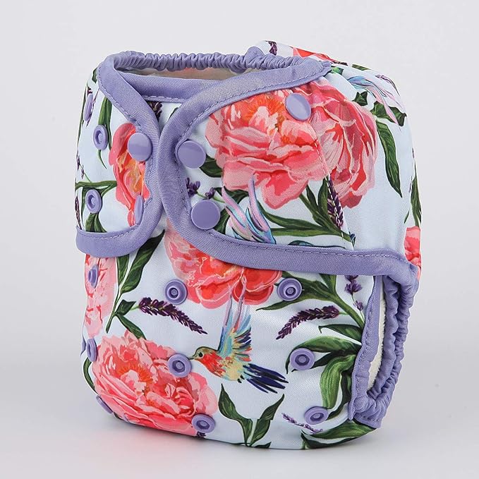 One Size Cloth Diaper Cover Snap With Double Gusset (Hummingbirds)