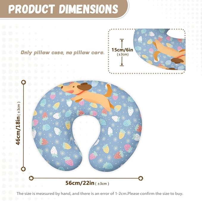 Cute Puppy Nursing Pillow Cover Stretchy and Soft Nursing Cover for Breastfeeding Pillows,Strawberry Printed Pillow Slipcover for Baby Girls Boys Newborn Blue(Cover Only)