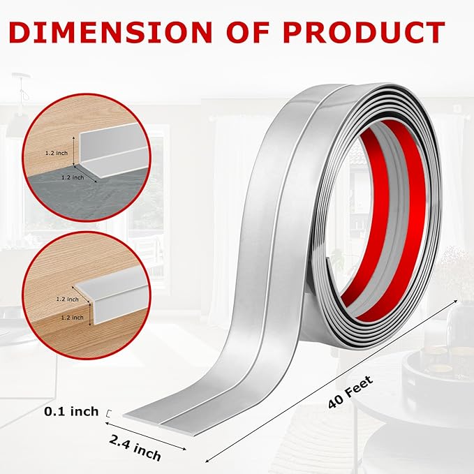 Flexible Wall Corner Protector Moulding Trim - Peel and Stick Guards, Self Adhesive Edge Molding Strip for Ceiling (Silver, 2.4 in x 40 Ft)