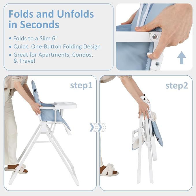 INFANS Baby High Chair, Quick Folding Portable Highchair for Babies and Toddlers with Adjustable Footrest Removable Dishwasher Tray PU Seat, Compact Highchairs for Baby Age 6-36 Months