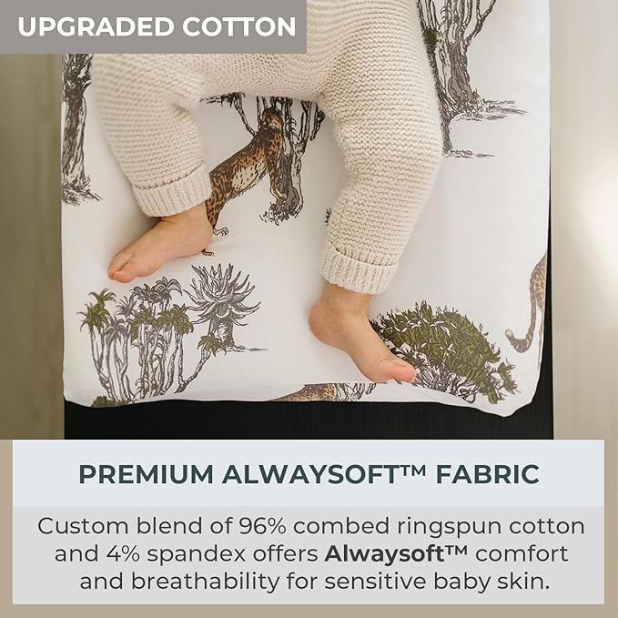 Pobi Baby - 2 Pack Premium Quality Changing Pad Cover - Ultra-Soft Cotton Blend, Stylish Animal Woodland Pattern, Safe and Snug for Baby (Safari)
