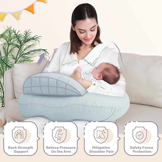 AMASKY Nursing Pillow for Breastfeeding and Bottle Feeding, Ergonomic Support for Mom and Baby, Removable Washable Cover(Light Blue), Pallet of Product