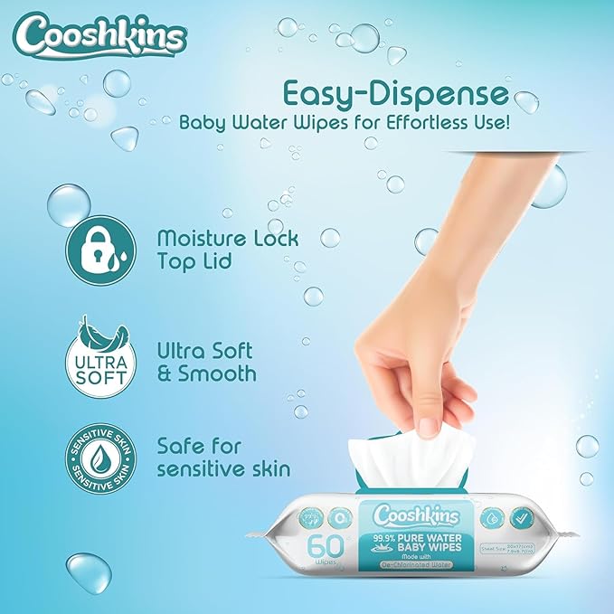 [Bulk 576 Wipes] De-Chlorinated Pure Water Baby Wipes | 25 Count (Pack of 24) Gentle Unscented Wipes for Sensitive Skin | 99.9% Pure Water Based | Alcohol-Free, Paraben-Free | Soft & Thick