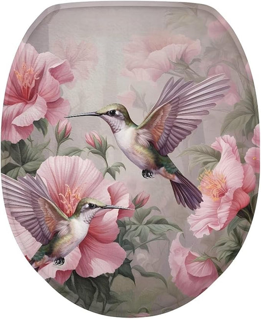 Hummingbird Polyester Fabric Toilet Seat Cover - Dustproof With Elastic Edges, Universal for Most Bowl Lids